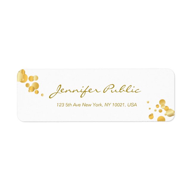 Gold Confetti Handwritten Script Elegant Template Label (Front)