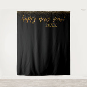 Gold Confetti Happy New Year! Black Backdrop