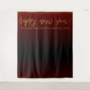 Gold Confetti Happy New Year! Black & Red Backdrop