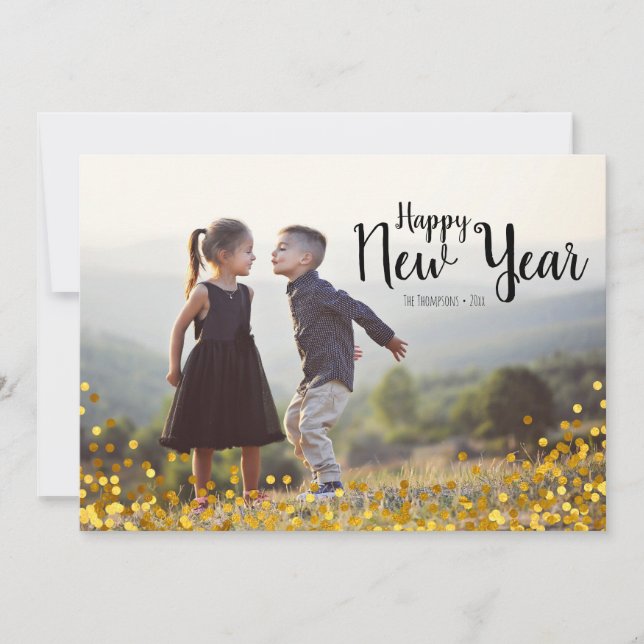 Gold Confetti Happy New Year Photo Card (Front)