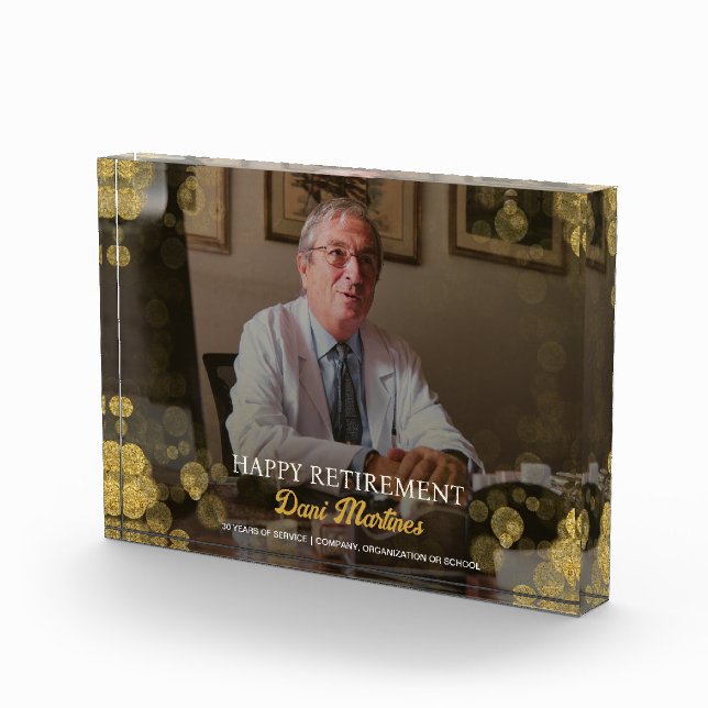 Gold Confetti Happy Retirement Gift Photo Block (Right)