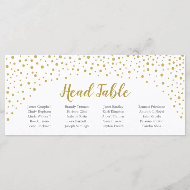 Gold Confetti Head Table Seating Card (Front)
