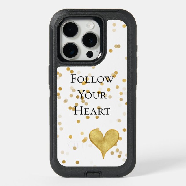 Gold Confetti Heart iPhone 15 Pro Case (Back)