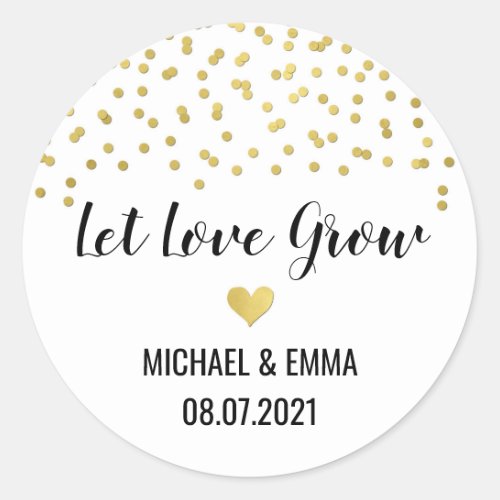 Gold Confetti Heart Let Love Grow Classic Round Sticker