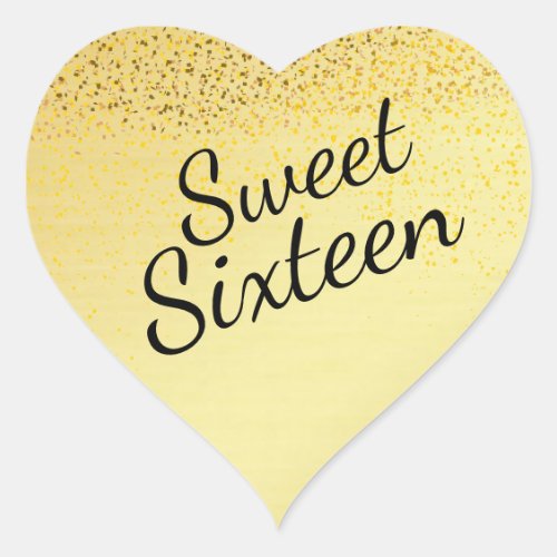 Gold Confetti Heart Sweet Sixteen Sticker