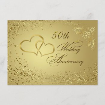 Gold Confetti Hearts 50 Wedding Anniversary Invite by IrinaFraser at Zazzle