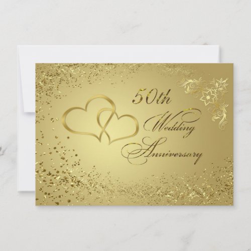 Gold confetti hearts 50 Wedding Anniversary Invite