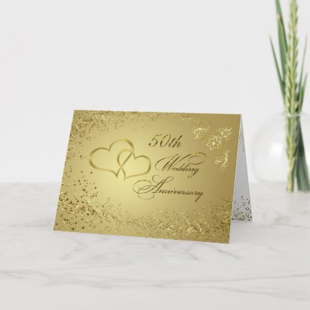 Gold Confetti, Hearts 50th Wedding Anniversary Card