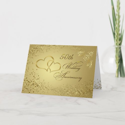 Gold confetti hearts 50th Wedding Anniversary Card