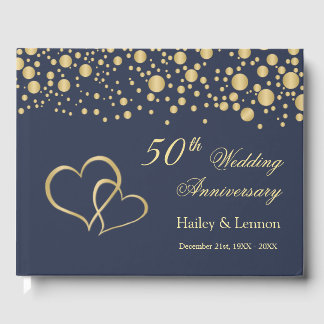 Gold Confetti Hearts 50th Wedding Anniversary Guest Book