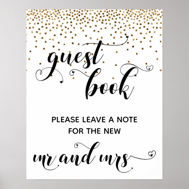 Gold Confetti Hearts Guest Book Reception Sign (Front)