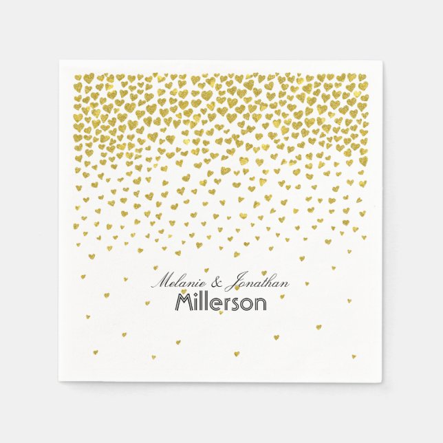 Gold Confetti Hearts Napkins (Front)