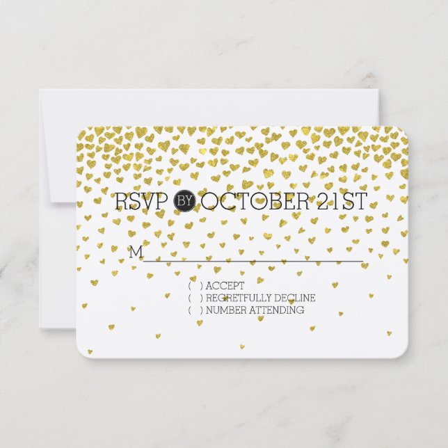 Gold Confetti Hearts RSVP (Front)