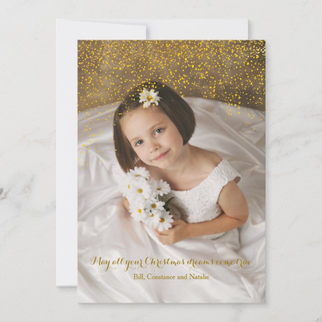 Gold Confetti Holiday Photo Card (Front)