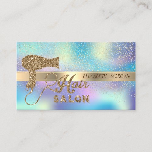 Gold ConfettiHolographicGlitter Hairdrayer Business Card