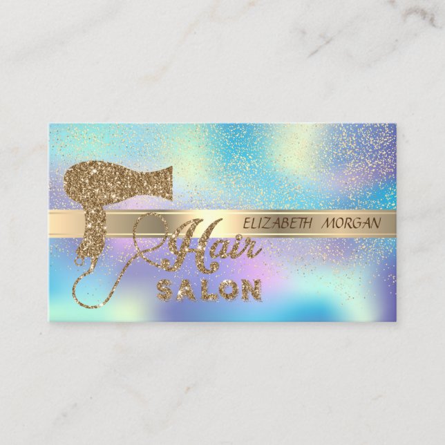 Gold Confetti,Holographic,Glitter Hairdrayer Business Card (Front)
