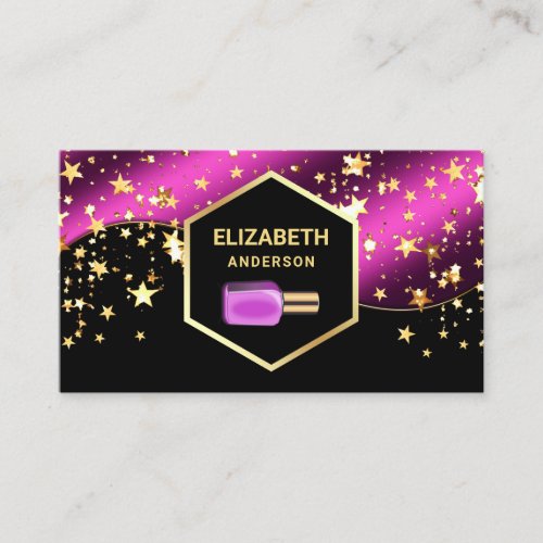 Gold Confetti Hot Pink Nail Polish Manicurist Business Card