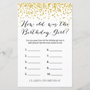 Gold Confetti How old was the Birthday Girl  Game