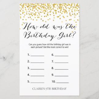 Gold Confetti How old was the Birthday Girl  Game