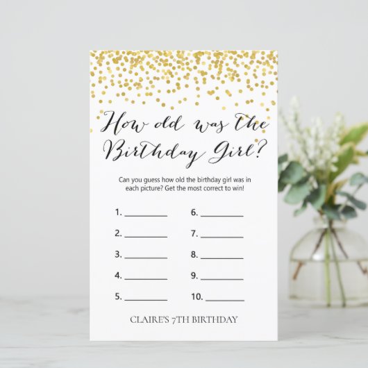 Gold Confetti How old was the Birthday Girl  Game (Standing Front)