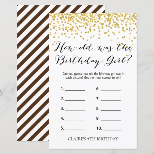 Gold Confetti How old was the Birthday Girl  Game (Front/Back)