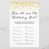 Gold Confetti How old was the Birthday Girl  Game (Front)