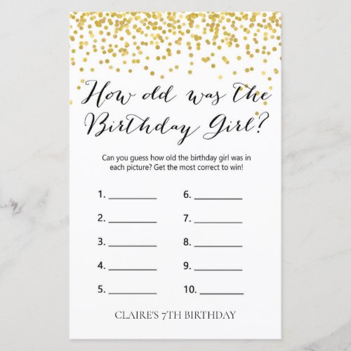 Gold Confetti How old was the Birthday Girl  Game