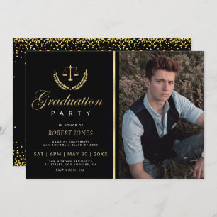 gold confetti Law school graduation party Invitation
