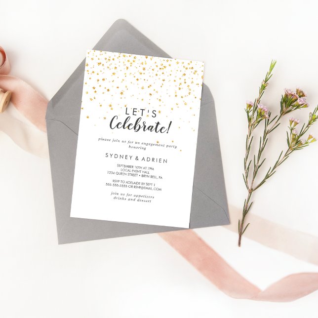 Gold Confetti Let's Celebrate Party Invitation (Creator Uploaded)
