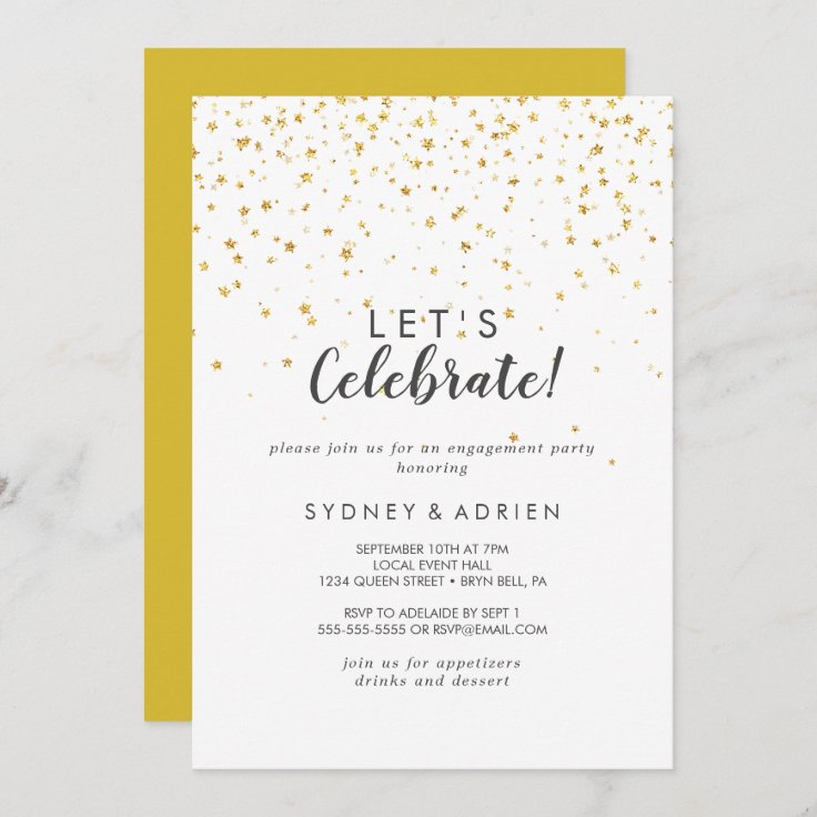 Gold Confetti Let's Celebrate Party Invitation | Zazzle