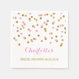 Gold Confetti Light Pink Bridal Shower Paper Napkin