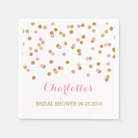 Gold Confetti Light Pink Bridal Shower Paper Napkins