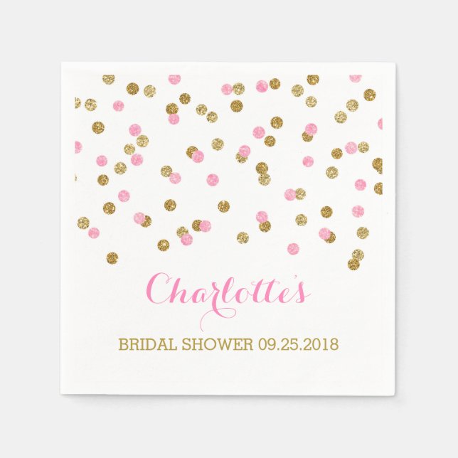 Gold Confetti Light Pink Bridal Shower Paper Napkins (Front)