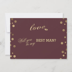 Gold Confetti Love Burgundy Wedding Best Man Invitation