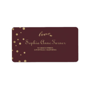 Gold Confetti Love Burgundy Wedding Label
