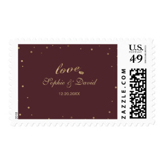 Gold Confetti Love Burgundy Wedding Postage