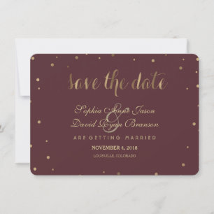 Gold Confetti Love Burgundy Wedding Save The Date