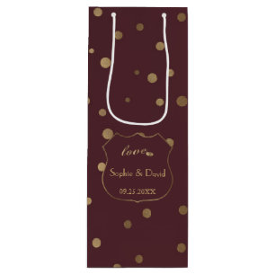 Gold Confetti Love Burgundy Wedding Wine Gift Bag