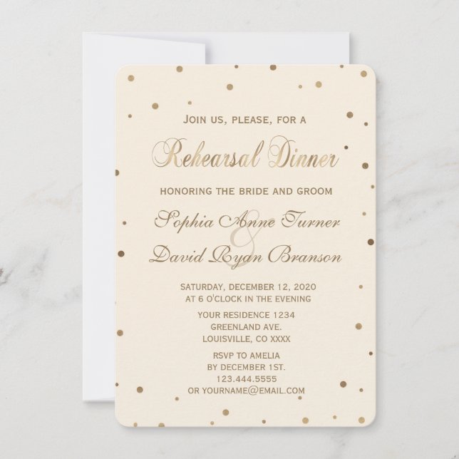 Gold Confetti Love Champagne Rehearsal Dinner Invitation (Front)