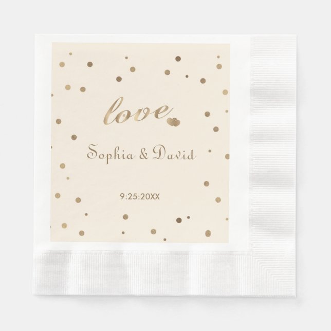 Gold Confetti Love Champagne Wedding Napkins (Front)