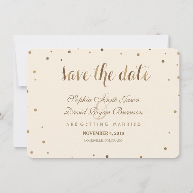 Gold Confetti Love Champagne Wedding Save The Date (Front)