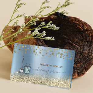 Gold Confetti Maid Cleaning Glitter Blue Business Card