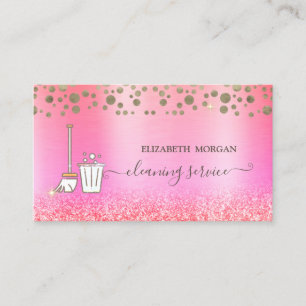 Gold Confetti Maid Cleaning Pink Glitter Business Card