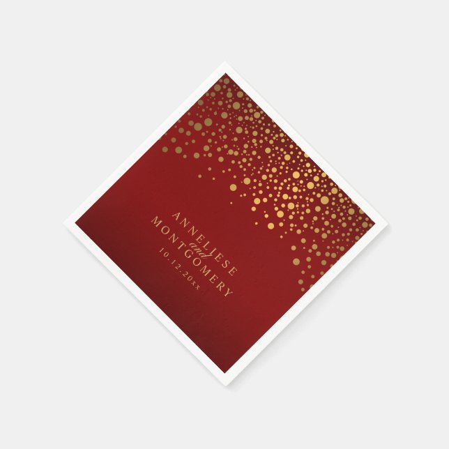 Gold Confetti Maroon Red Napkins (Corner)