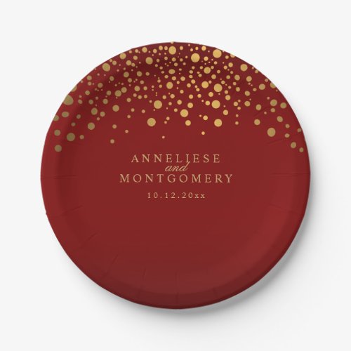 Gold Confetti Maroon Red Paper Plates