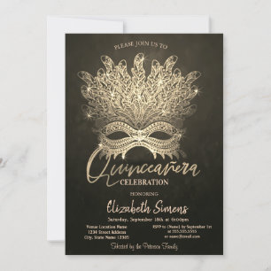 Gold Confetti Masque Gold Quinceañera Invitation