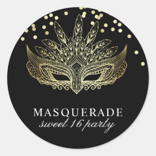 Gold Confetti Masquerade Sweet 16 Party Classic Round Sticker