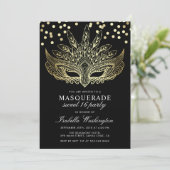 Gold Confetti Masquerade Sweet 16 Party Invitation (Standing Front)