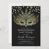 Gold Confetti Masquerade Sweet 16 Party Invitation (Front)