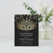 Gold Confetti Masquerade Sweet 16 Party Invitation Postcard (Standing Front)